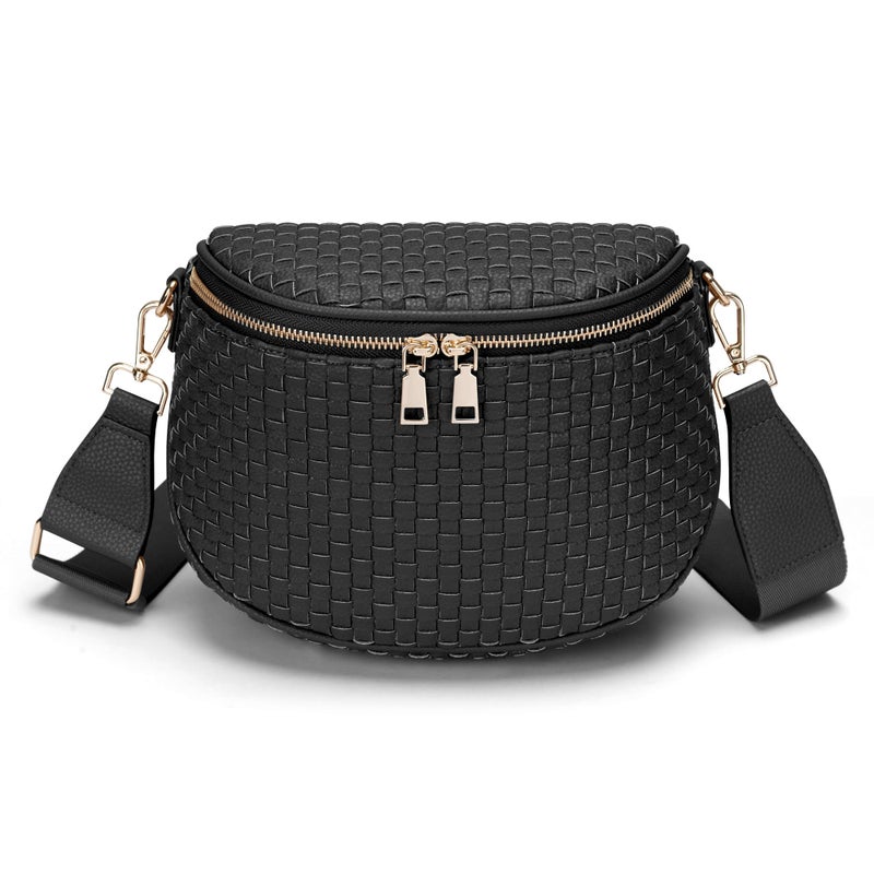 FODOKO Woven Crossbody Bag for Women weave Leather Bum Bags Checkered Purse with zipper - Image 1