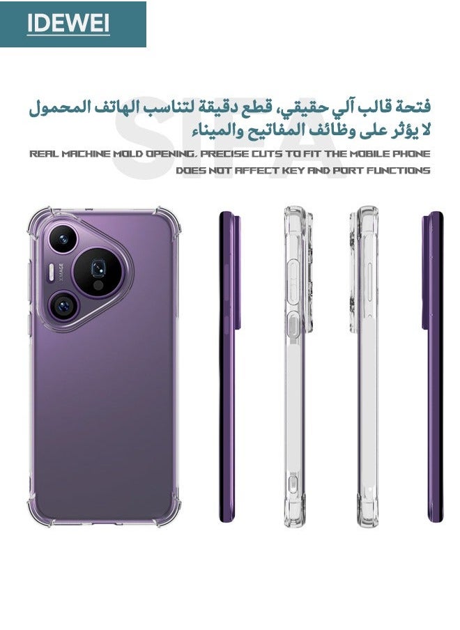 IDEWEI - جراب Huawei Pura 70 Pro، مصمم خصيصًا لجراب Huawei Pura 70 Pro، غطاء واقٍ مزود بوسائد هوائية مضادة للسقوط بأربع زوايا، غطاء خلفي رفيع مرن من المطاط الناعم المصنوع من السيليكون لهاتف HUAWEI Pura 70 Pro (شفاف) - Image 1