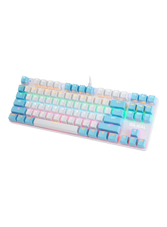 87 Keys Wired Mixed Light Keyboard With Mechanical Blue Switch Suspension on White  Blue - Image 3