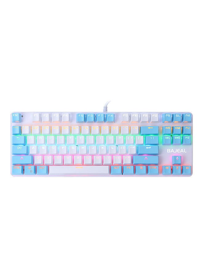 87 Keys Wired Mixed Light Keyboard With Mechanical Blue Switch Suspension on White  Blue - Image 1