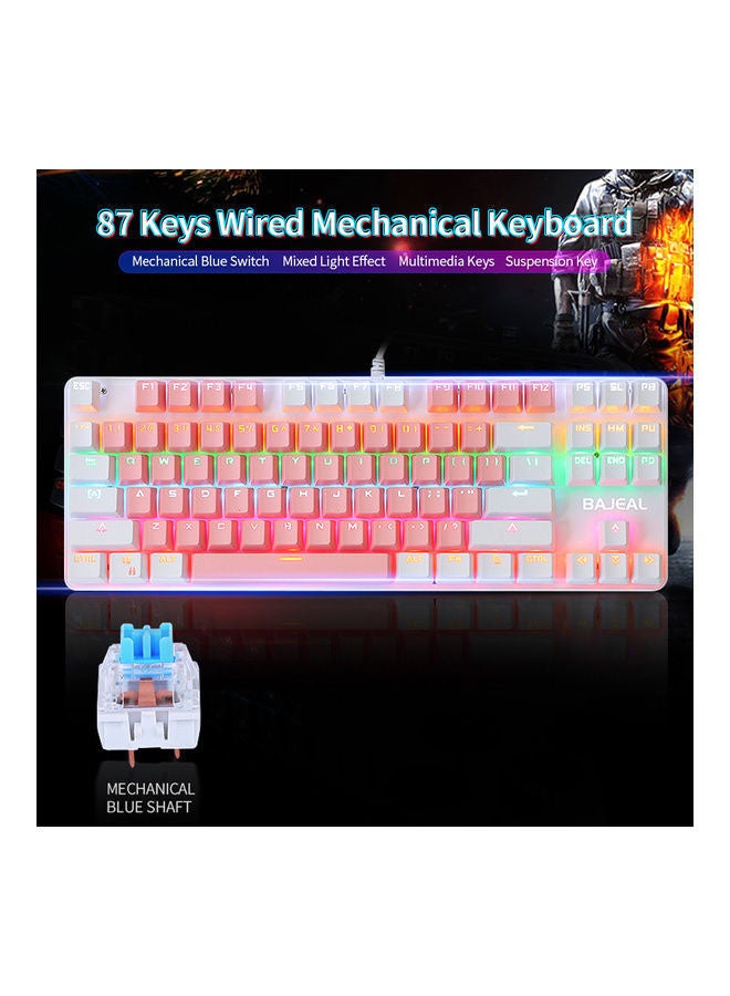 87 Keys Wired Mixed Light Keyboard With Mechanical Blue Switch Suspension on White  Blue - Image 4