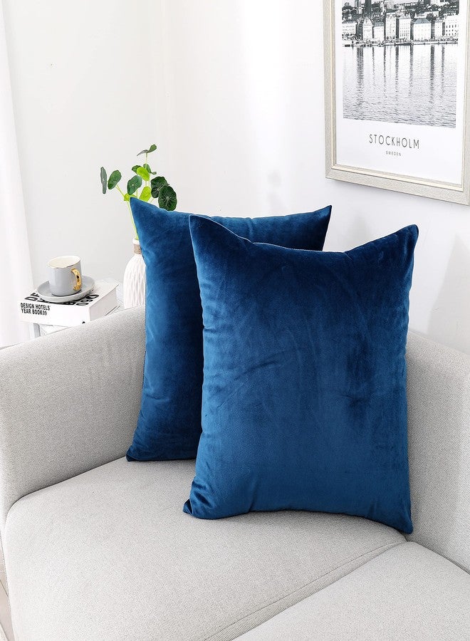 NiNi ALL Decorative Throw Pillow Covers Velvet 20x20 Inch Pack of 2 Blue Cushion Covers Soft for Couch Sofa Bedroom Living Room Outdoor - Image 1