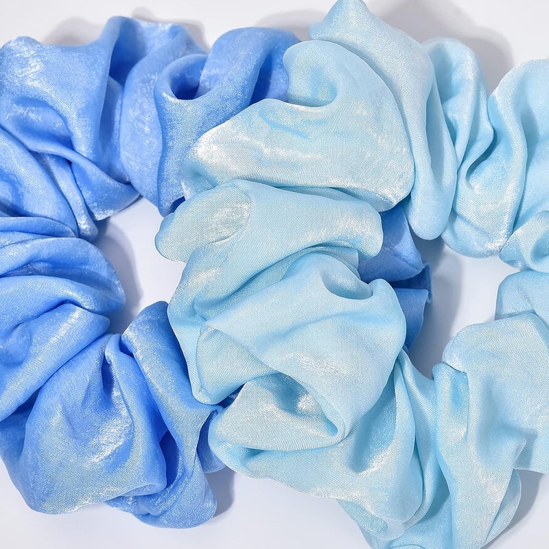 CEELGON XL Big Silk Scrunchies Hair Ties for Women - Oversized Satin Silk Scrunchie Exra Large Jumbo Gaint Soft Chiffon Cute Scrunchy for Curl Thick Hair 4 Pack (Blue Series) - Image 5