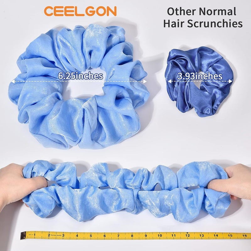 CEELGON XL Big Silk Scrunchies Hair Ties for Women - Oversized Satin Silk Scrunchie Exra Large Jumbo Gaint Soft Chiffon Cute Scrunchy for Curl Thick Hair 4 Pack (Blue Series) - Image 2