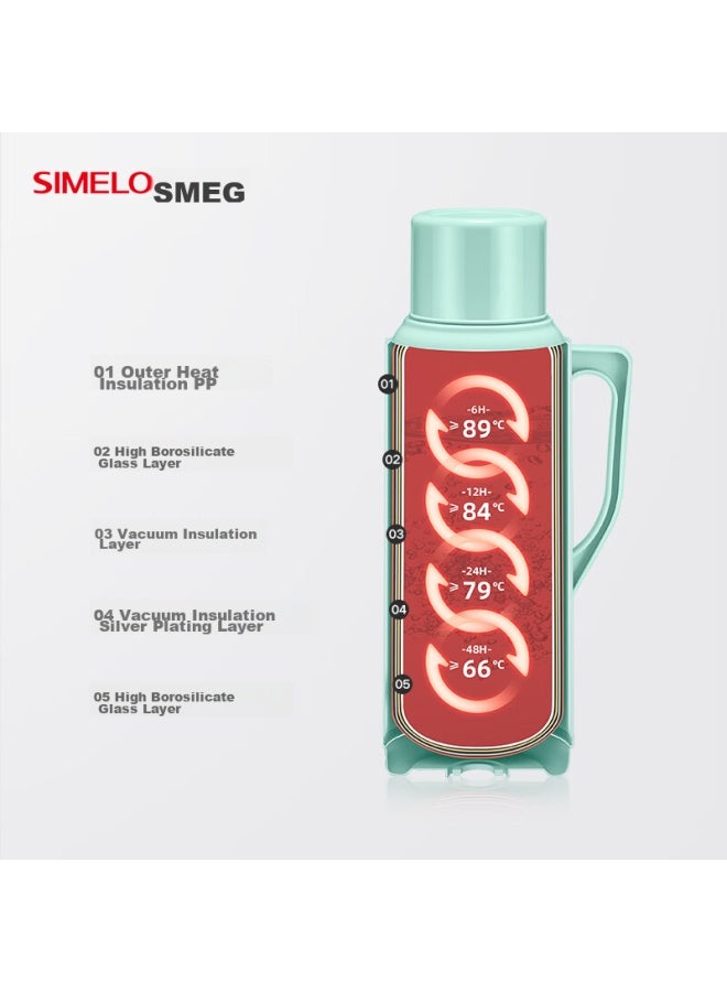 Simelo Large Capacity 72h Insulated Bottle With Glass Inner Liner, Hot Water Thermos For Students' Dormitory, 2l Warm Bottle, Matcha Green - Image 2