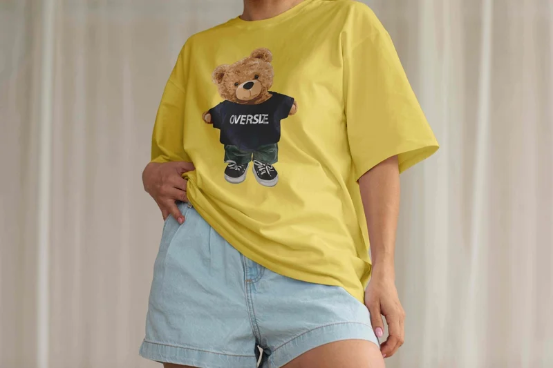 دوغ فش Women's Lilac Teddy Printed Oversize T-Shirt