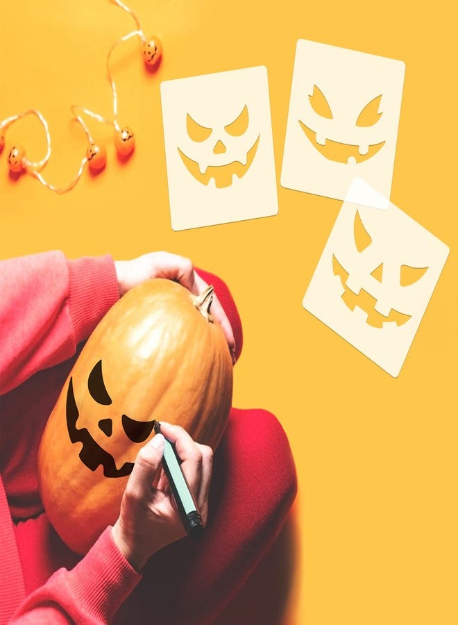 Sakolla 36 Pieces Halloween Drawing Stencils, 6 Inch Plastic Reusable Pumpkin Faces Painting Stencil for DIY Pumpkin Carving, Wood, Walls Art and Halloween Decoration - Image 5