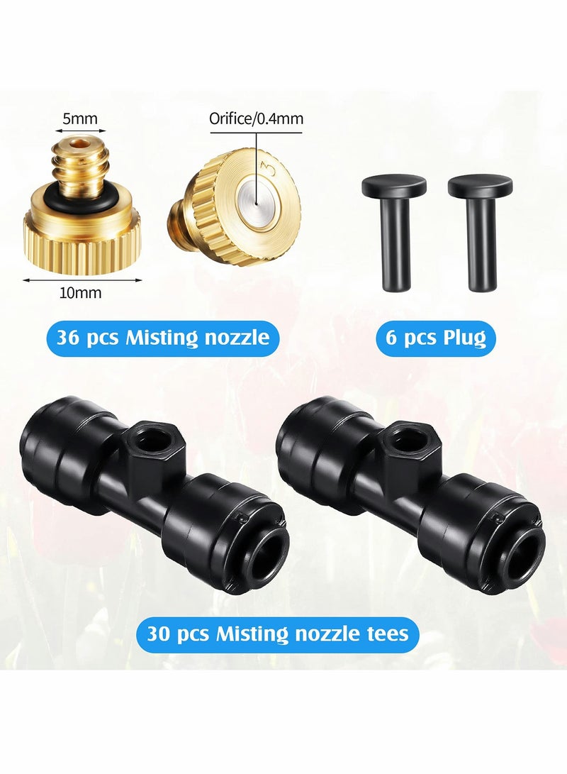 Zikra Misting Nozzles, Kit Include Water Misting Nozzle Tees Thread 1/4 Inch and Brass Orifice Nozzle with Black Plug for Outdoor Spray Cooling System (72 Pieces in Total) - Image 4