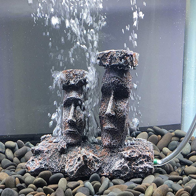 Smoothedo-Pets SmoothedoPets Aquarium Bubbler Decorations Fish Tank Decorations Aquarium Air Stone Decor Easter Island Moai Statues GreyMoaiAirStone