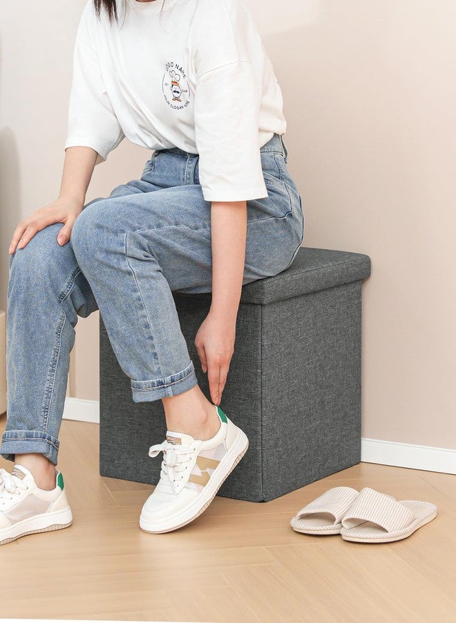 B FSOBEIIALEO Storage Ottoman with Tray, Small Ottomans Cube Folding Coffee Table Foot Stool Footrest Seat, Dark Grey Linen 16"X15.7"x15" - Image 5