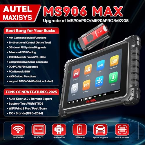Autel MaxiSys MS906MAX 2026 Way Better Than MS906 Pro Autel Scanner Top Scan Tool DoIP CANFD Diagnostic Tool Upgrade of MK900 MP900BT MS906BT MK908 3000Active Test All System Diagnosis - Image 3