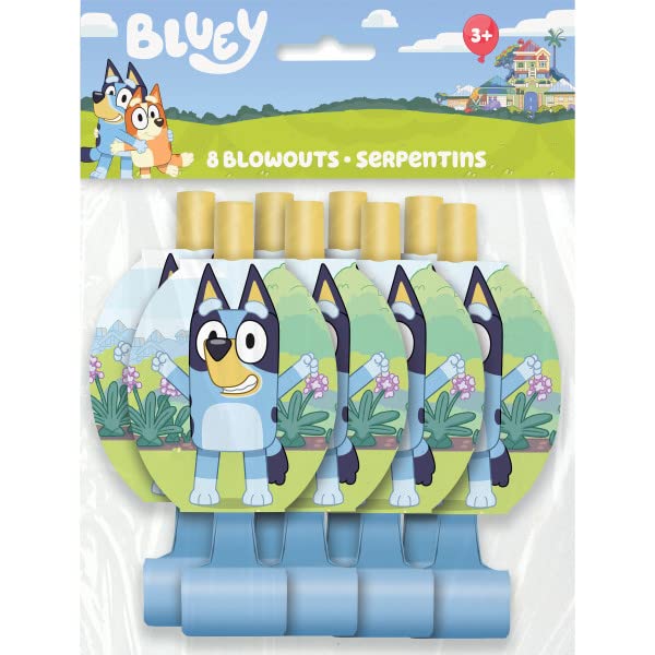 Unique Bluey Birthday Party Supplies Bundle includes 8 Party Hats, 8 Party Blowouts and 1 Dinosaur Sticker Sheet - Image 5