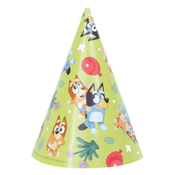 Unique Bluey Birthday Party Supplies Bundle includes 8 Party Hats, 8 Party Blowouts and 1 Dinosaur Sticker Sheet - Image 2