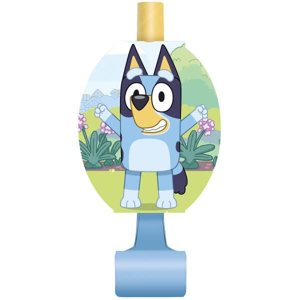 Unique Bluey Birthday Party Supplies Bundle includes 8 Party Hats, 8 Party Blowouts and 1 Dinosaur Sticker Sheet - Image 4