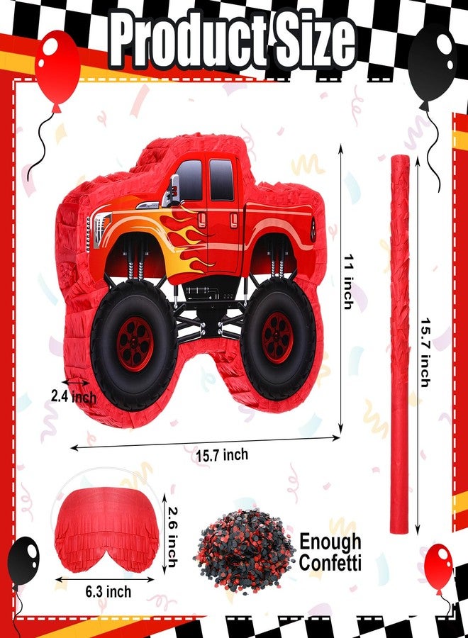 سراتي بينياتا شاحنة صغيرة من Sratte لأعياد ميلاد الأطفال، بينياتا بناء مع عصا وعصابة للعينين وورق قصاصات، لوازم حفلات أعياد ميلاد الأولاد، مناسبة لفعاليات الكرنفال وألعاب ديكور فييستا، 15.7 × 11 × 2.4 بوصة (أحمر) - Image 2