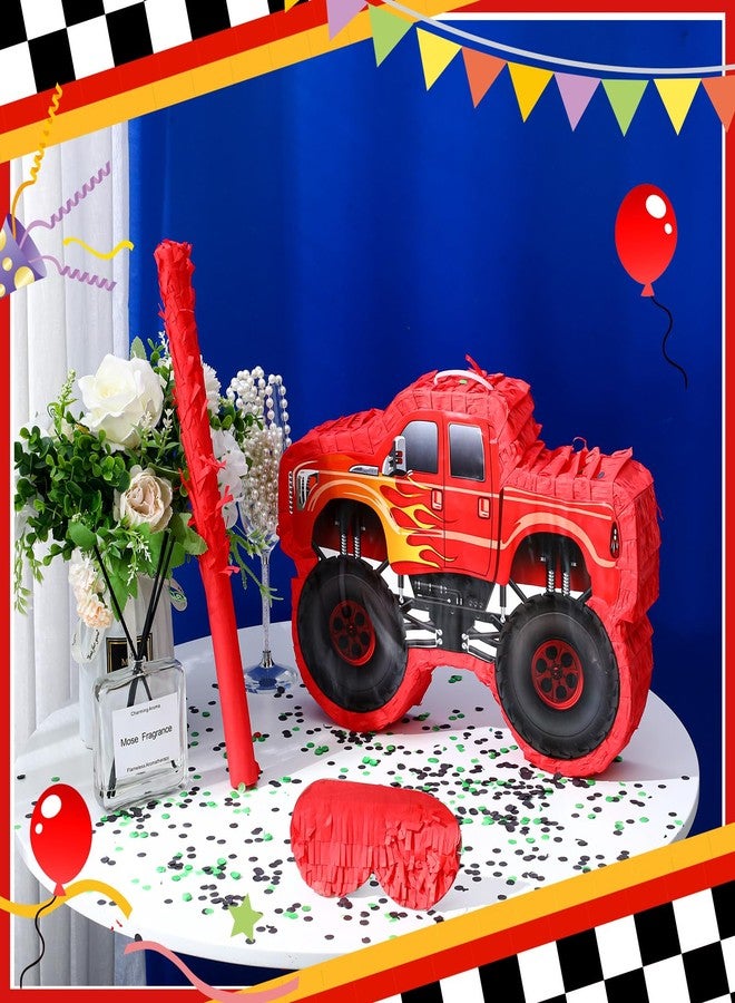 سراتي بينياتا شاحنة صغيرة من Sratte لأعياد ميلاد الأطفال، بينياتا بناء مع عصا وعصابة للعينين وورق قصاصات، لوازم حفلات أعياد ميلاد الأولاد، مناسبة لفعاليات الكرنفال وألعاب ديكور فييستا، 15.7 × 11 × 2.4 بوصة (أحمر) - Image 3