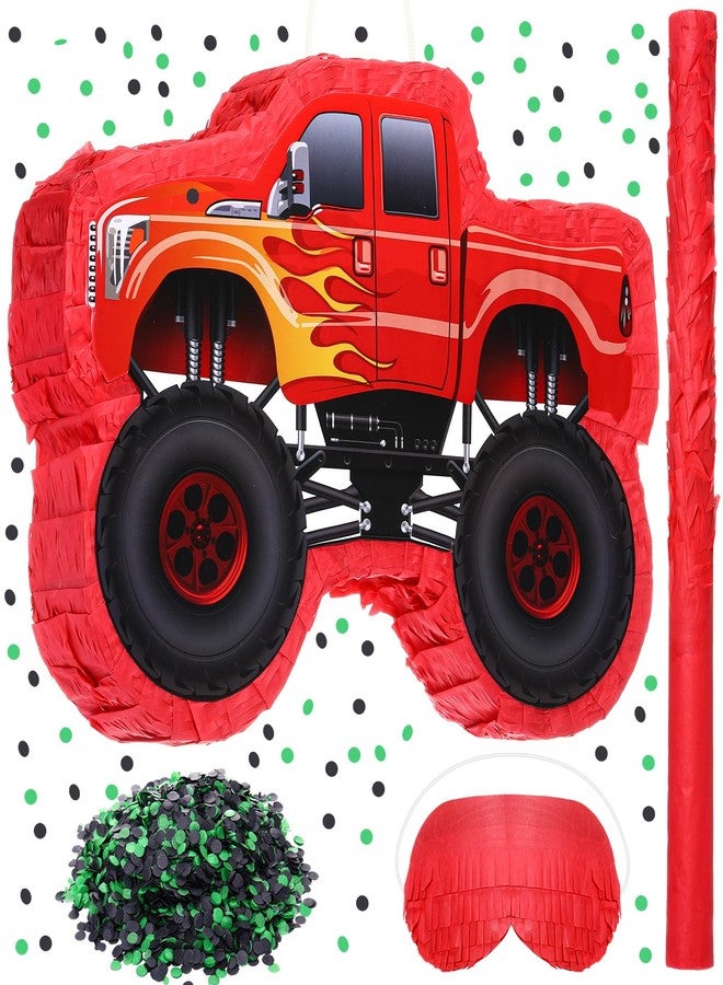 سراتي بينياتا شاحنة صغيرة من Sratte لأعياد ميلاد الأطفال، بينياتا بناء مع عصا وعصابة للعينين وورق قصاصات، لوازم حفلات أعياد ميلاد الأولاد، مناسبة لفعاليات الكرنفال وألعاب ديكور فييستا، 15.7 × 11 × 2.4 بوصة (أحمر) - Image 1