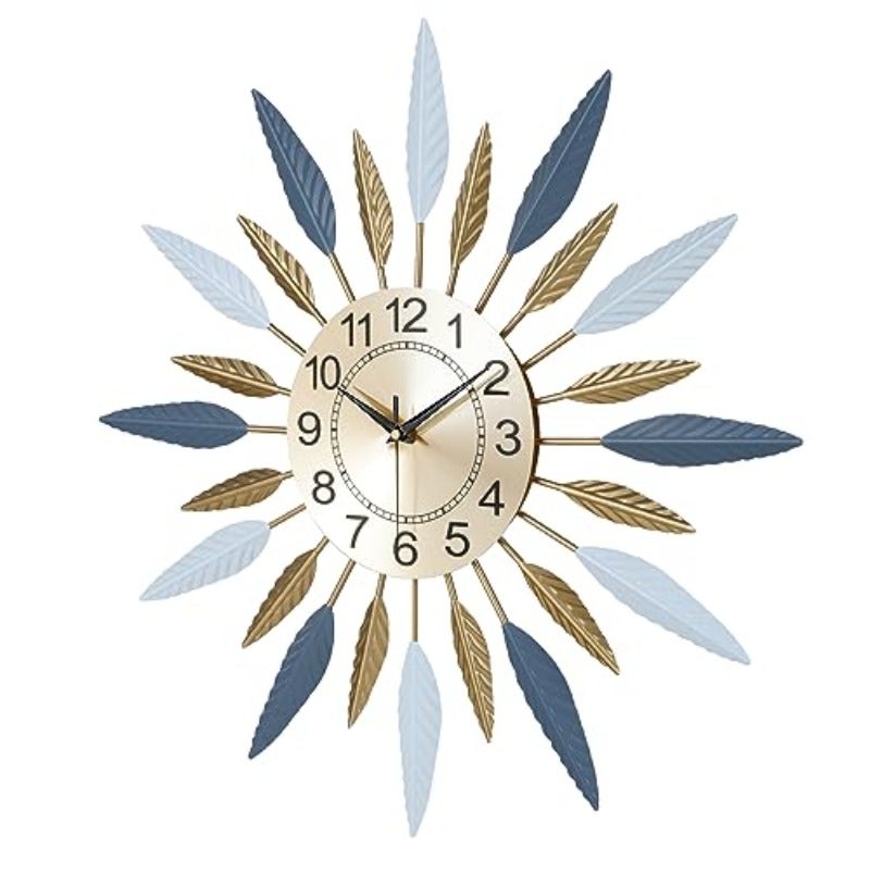 23 Inch Silent Wall Clock Metal Mid Century Wall Clock Starburst Wall Clock Colorful Leaf Wall Clock Large Mid Century Wall Clock Silent Clock for Living Room Mordern Art Deco Kitchen Office - Image 5