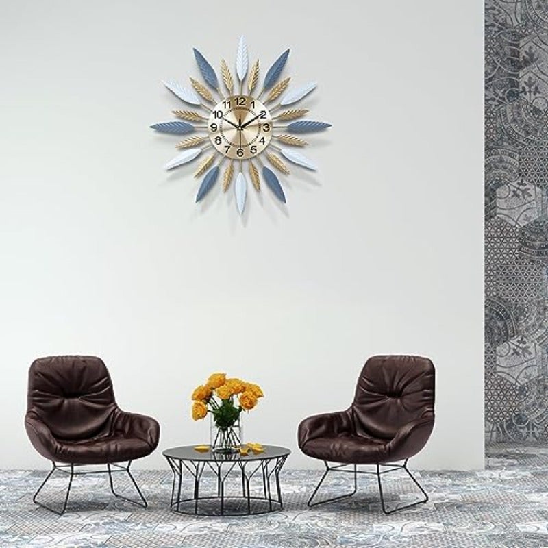 23 Inch Silent Wall Clock Metal Mid Century Wall Clock Starburst Wall Clock Colorful Leaf Wall Clock Large Mid Century Wall Clock Silent Clock for Living Room Mordern Art Deco Kitchen Office - Image 4