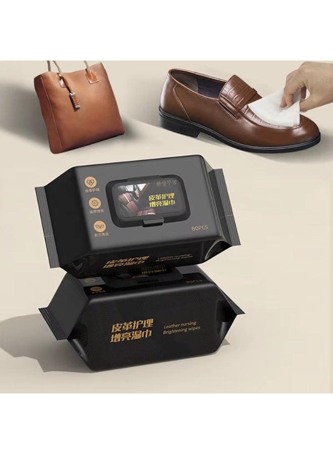 Specialized wet wipes for cleaning and polishing car leather and interior surfaces. Removes dirt and light stains, restores shine, and protects leather from dryness and cracking. Ready for quick use anytime – 80 wipes - Image 1