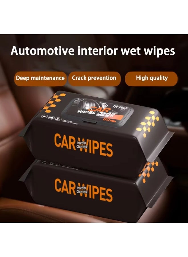 Specialized wet wipes for cleaning and polishing car leather and interior surfaces. Removes dirt and light stains, restores shine, and protects leather from dryness and cracking. Ready for quick use anytime – 80 wipes - Image 2