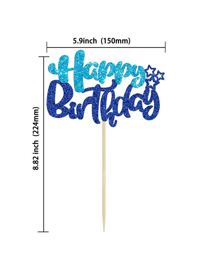 Ephlyn 24Pcs Happy Birthday Cupcake Toppers Double Layer Glitter Happy Birthday Cake Decorations for Baby Shower Theme Kids Boys Girls Birthday Anniversary Party Decorations Supplies Blue - Image 2