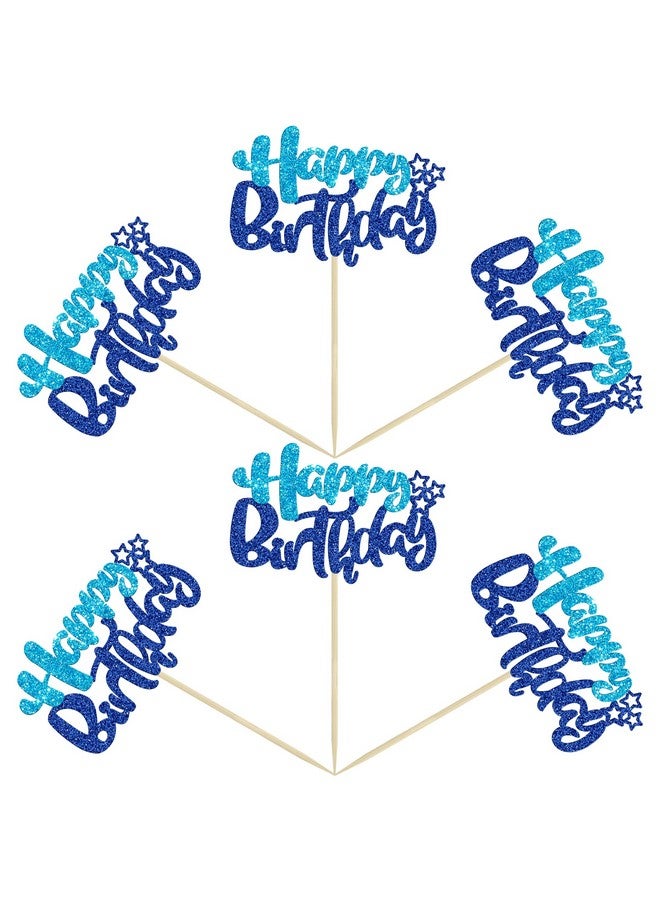 Ephlyn 24Pcs Happy Birthday Cupcake Toppers Double Layer Glitter Happy Birthday Cake Decorations for Baby Shower Theme Kids Boys Girls Birthday Anniversary Party Decorations Supplies Blue - Image 3