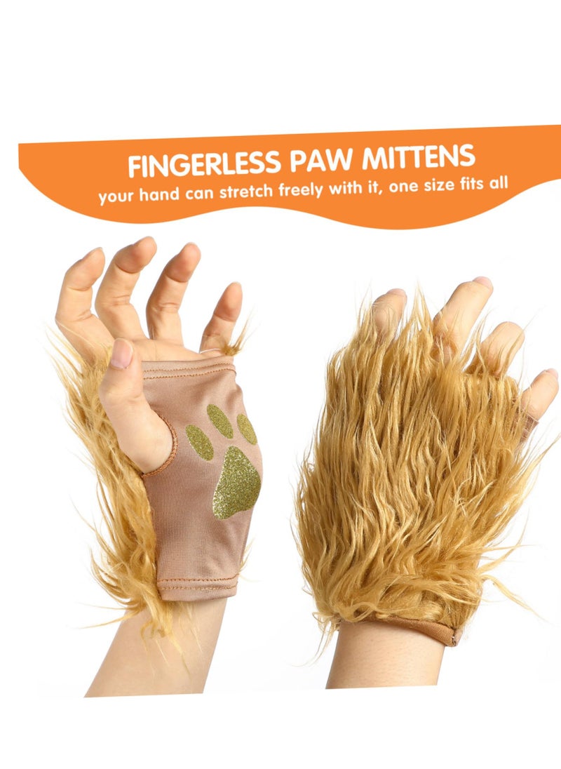 Excefore - Lion Costume Set, Performance Lion Gloves, Hair Hoop, Fake Lion Tail, Halloween Accessories Props, Ears Headband, Fingerless Paws Gloves, Fancy Kit for Adults and Teens Cosplay Party (4 PCS) - Image 1