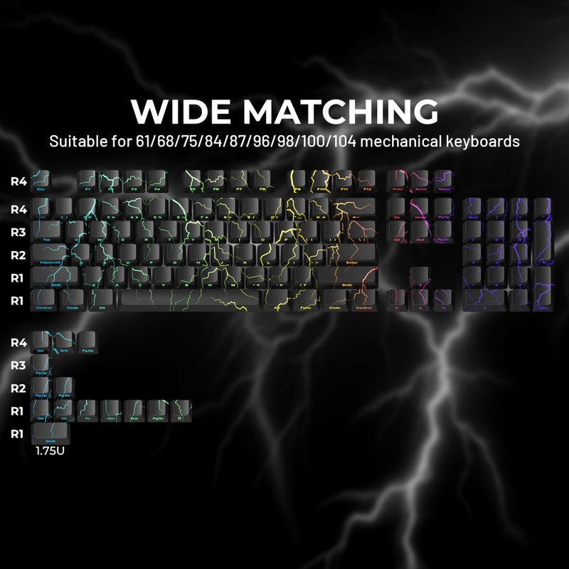 HITIME x XVX Lightning Keycaps 60 75 100 Percent - Shine Through Keycaps w/IMD Tech, for Mechanical Keyboards, Full 118 Key Set, OEM Profile, Lines Backlit, Side Printed - Black - Image 3