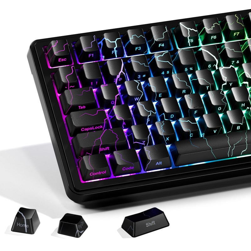 HITIME x XVX Lightning Keycaps 60 75 100 Percent - Shine Through Keycaps w/IMD Tech, for Mechanical Keyboards, Full 118 Key Set, OEM Profile, Lines Backlit, Side Printed - Black - Image 1