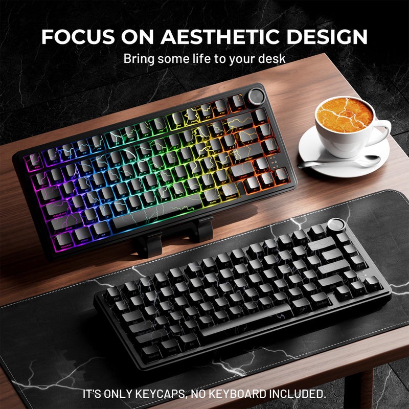 HITIME x XVX Lightning Keycaps 60 75 100 Percent - Shine Through Keycaps w/IMD Tech, for Mechanical Keyboards, Full 118 Key Set, OEM Profile, Lines Backlit, Side Printed - Black - Image 2