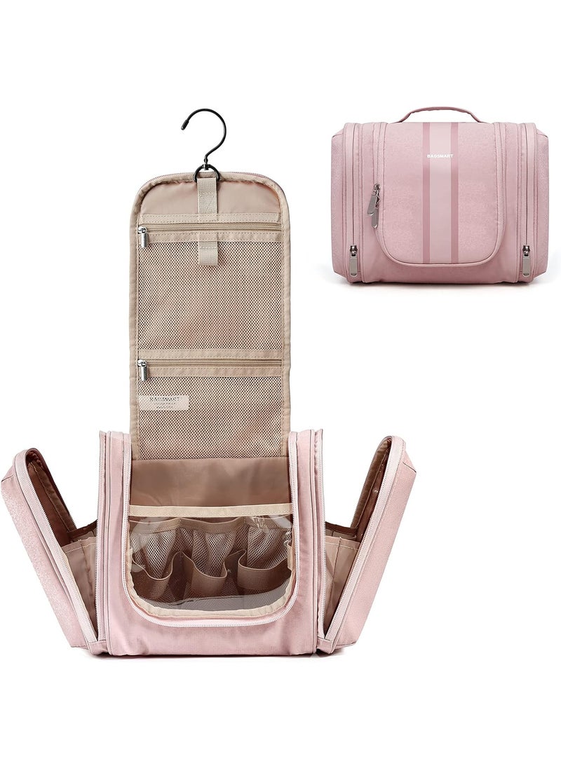 BAGSMART BAGSMART Toiletry Bag for Women Travel Toiletry Organizer with hanging hook Waterresistant Cosmetic Makeup Bag Travel Organizer for Shampoo Fullsize Container Toiletries PinkMedium  - Image 1