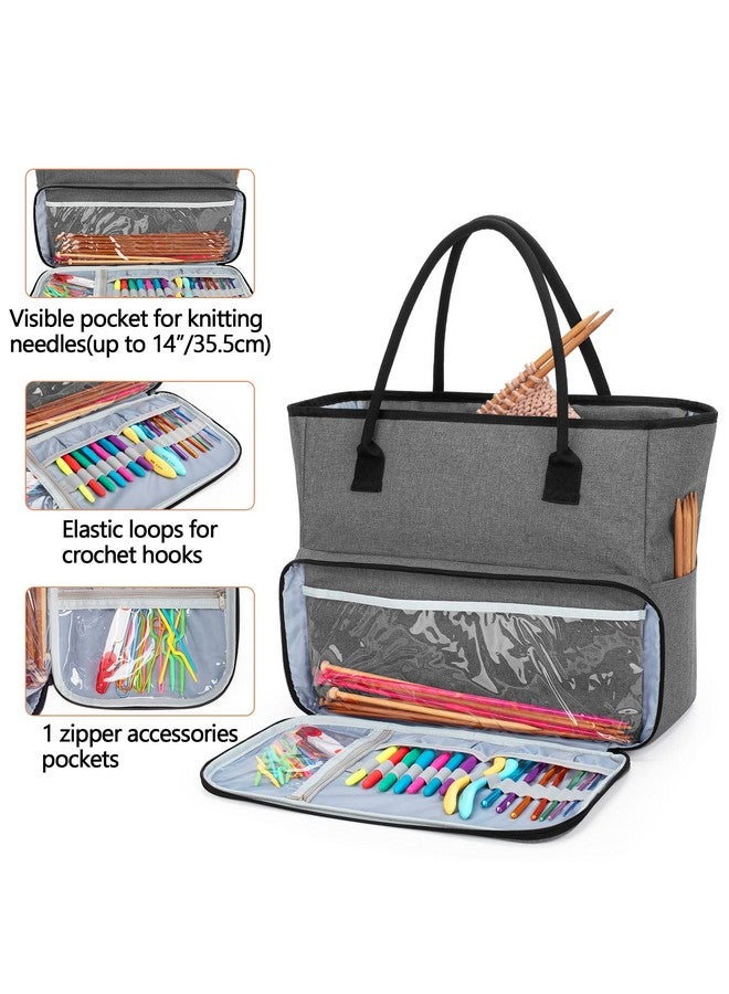 YARWO Knitting Crochet Bag, Yarn Storage Tote Bag For Wip Projects, Yarn Skeins, Crochet Hooks And Knitting Needles, Gray (Bag Only, Patent Pending)  - Image 2