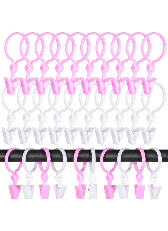 HNYYZL HNYYZL Curtain Clips,50PCS Plastic Curtain Rod Rings,Curtain Rings with Clips,Curtain Hooks for Drapes (Pink and White)  - Image 1