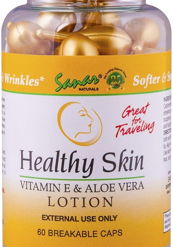 Sanar Naturals Healthy Skin Vitamin E & Aloe Vera Lotion - 60 Breakable Capsules for Hydration and Skin Repair - Image 1