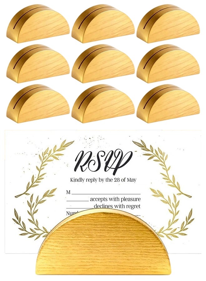 10 PCS Gold Wood Table Number Stands, Wood Place Card Holders, Semicircular Design Place Card Holders For Wedding, Ceremony, Birthday, Party, Events - Image 1