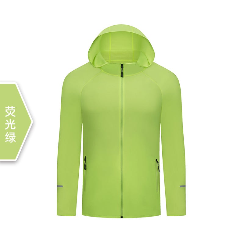 Generic Mens and Womens Running Windbreaker Lightweight Jacket Autumn Long-sleeved Zipper Hoodie Quick-drying Outdoor Windproof Jacket Fluorescent green