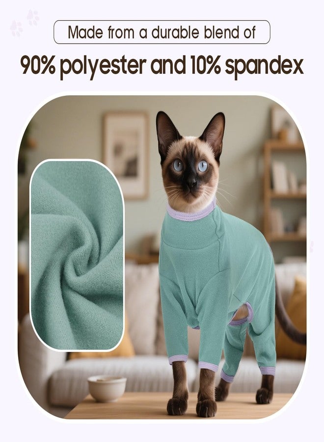 DENTRUN Cat Clothes for Hair Control with Hair Sticky Fabric - Soft Recovery Suit & Breathable Lint-Resistant Cat Sweater for Cats Only, Kitten Onesie Pajamas, L, Bean Green - Image 2