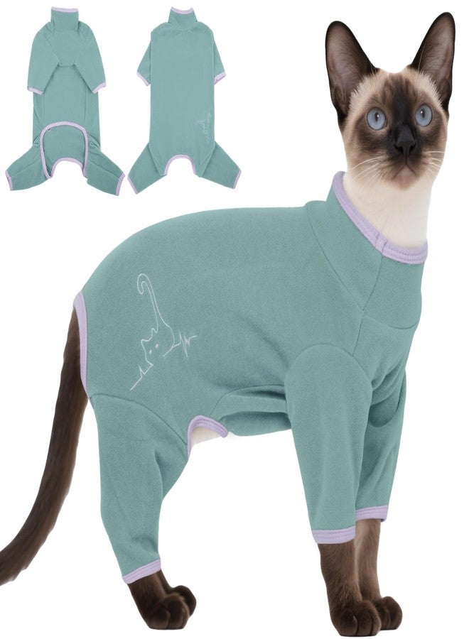 DENTRUN Cat Clothes for Hair Control with Hair Sticky Fabric - Soft Recovery Suit & Breathable Lint-Resistant Cat Sweater for Cats Only, Kitten Onesie Pajamas, L, Bean Green - Image 1