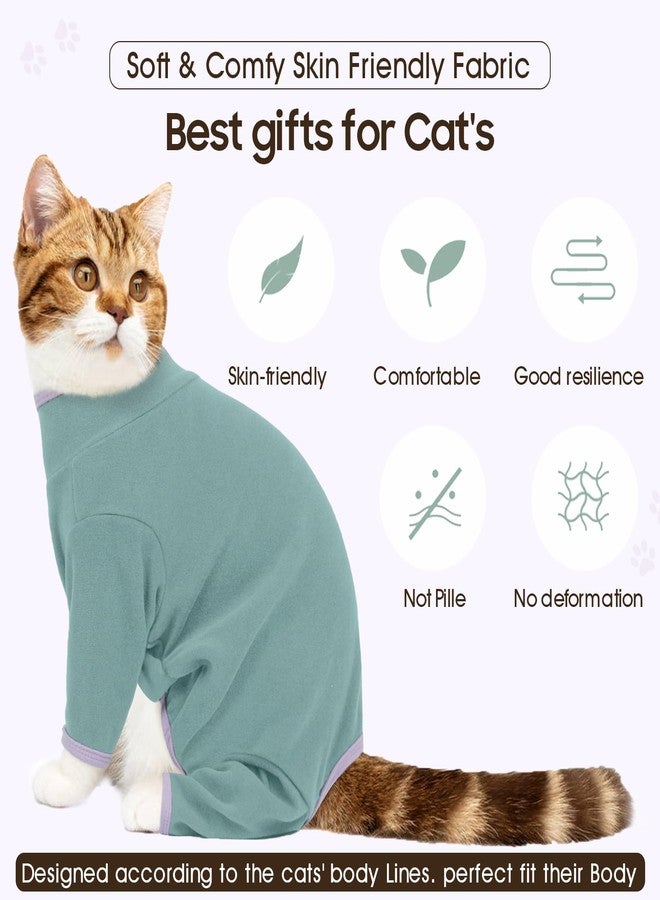 DENTRUN Cat Clothes for Hair Control with Hair Sticky Fabric - Soft Recovery Suit & Breathable Lint-Resistant Cat Sweater for Cats Only, Kitten Onesie Pajamas, L, Bean Green - Image 4