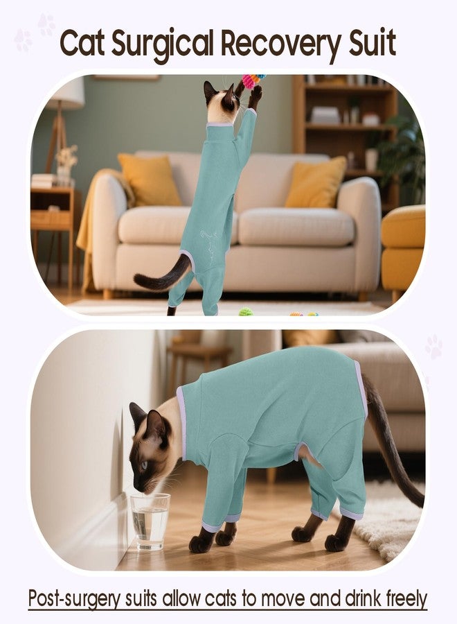 DENTRUN Cat Clothes for Hair Control with Hair Sticky Fabric - Soft Recovery Suit & Breathable Lint-Resistant Cat Sweater for Cats Only, Kitten Onesie Pajamas, L, Bean Green - Image 3