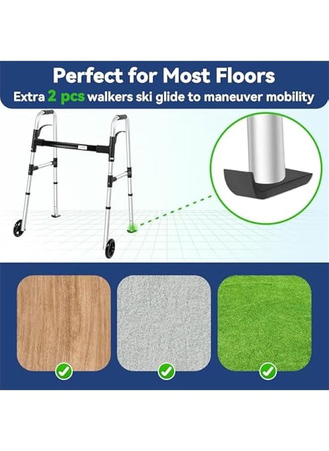 Arabest Lightweight Folding Walker with Skis and Wheels, Supports up to 350 lbs, Adjustable Height, Compact Standard for Seniors, Adults - Black  - Image 4