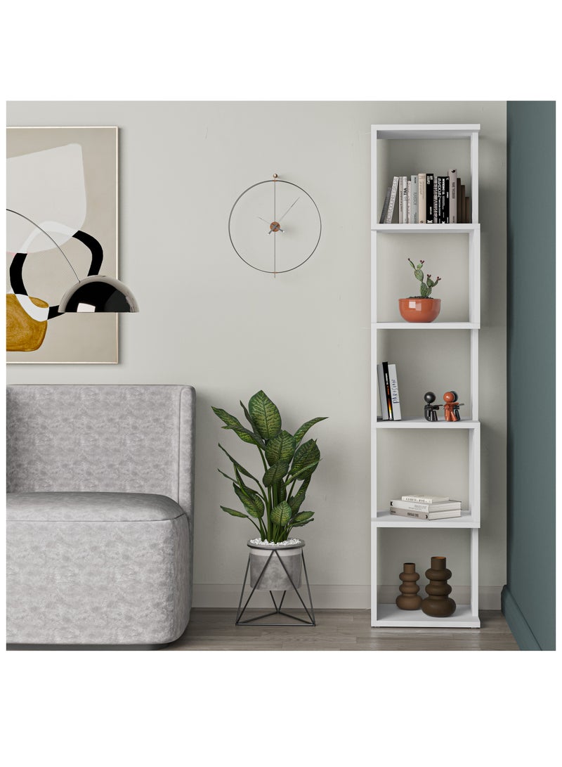 موراه مكتبة زاوية بيري من موراه هوم، خزانة كتب عصرية بستة رفوف، رف كتب متعدد التخزين، وحدة عرض لغرفة النوم، غرفة المعيشة - 30×161×35 سم - أبيض - Image 1