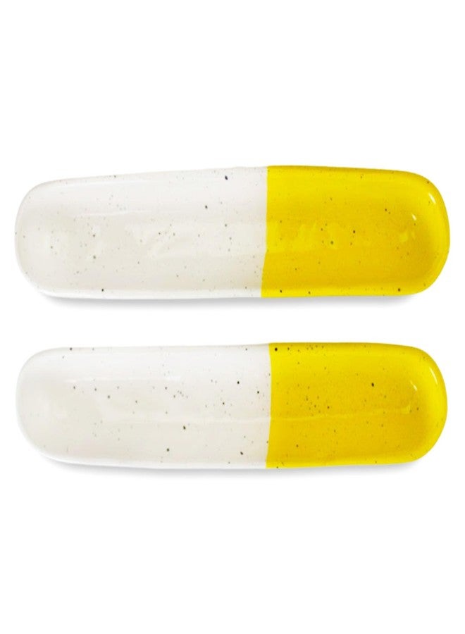 roro Ceramic Stoneware Lemon Yellow Serving Tray Set of 2, 9 Inches, Microwave and Dishwasher Safe - Image 4