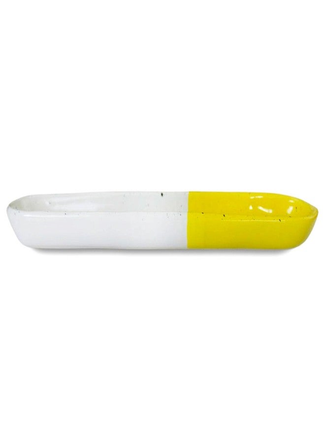 roro Ceramic Stoneware Lemon Yellow Serving Tray Set of 2, 9 Inches, Microwave and Dishwasher Safe - Image 3