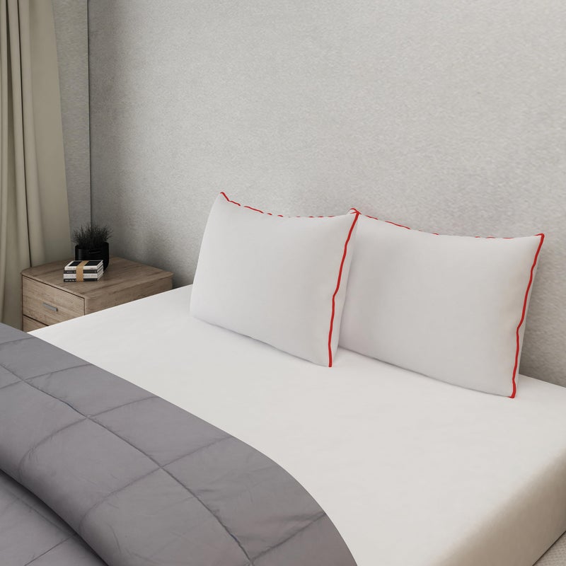 Elarra Elarra Home Supersoft Microfiber Pillow White | Red Piping | Size (43 cms x 68 cms) | 300TC Cotton Fabric | Double Stitched Edges | 1000 GMS | Supersoft Microfiber | Machine Washable | Set of 1 |  - Image 1
