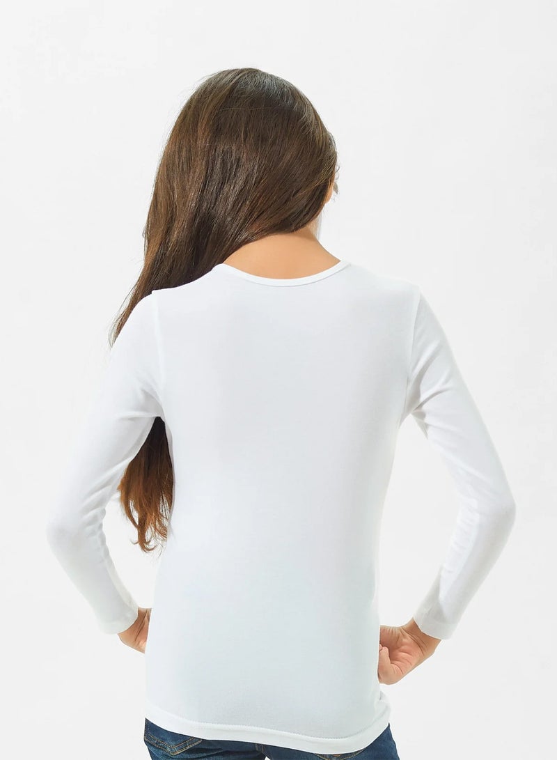 ميسري اندرشيرت كم طويل بناتي - ابيض - Image 2