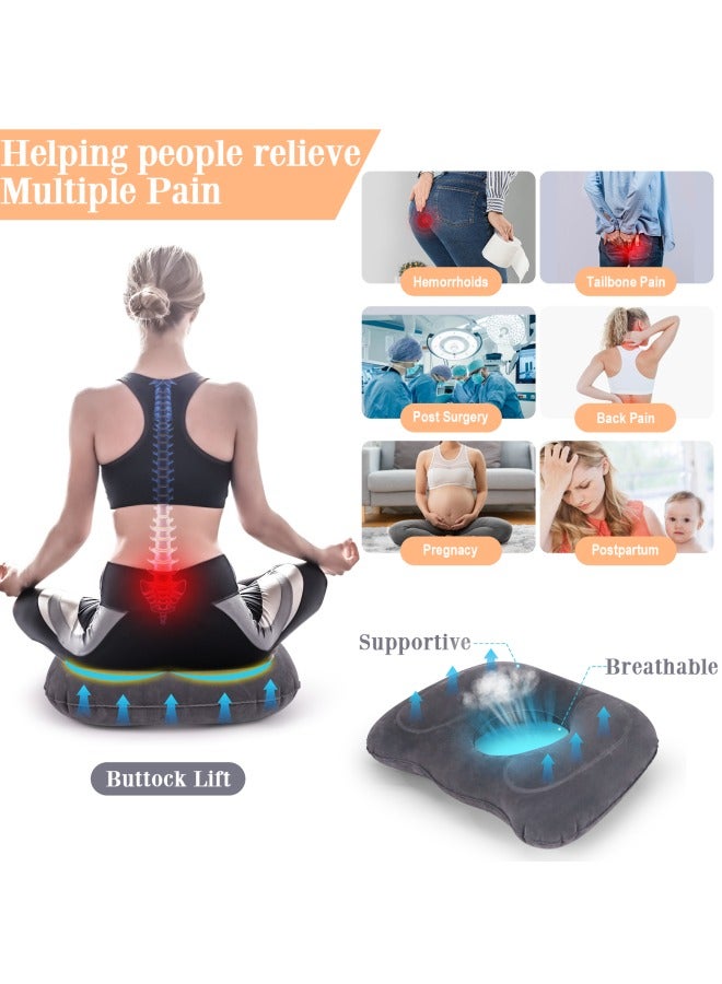 Inflatable Hemorrhoid Pillows, Donut Pillow for Tailbone Pain, Adjustable Inflatable Seat Cushion for Bed Sores, Postpartum Pregnancy, Car seat, Airplane, 17.7'' x 15.4'' x 4.3''(Grey)  - Image 3