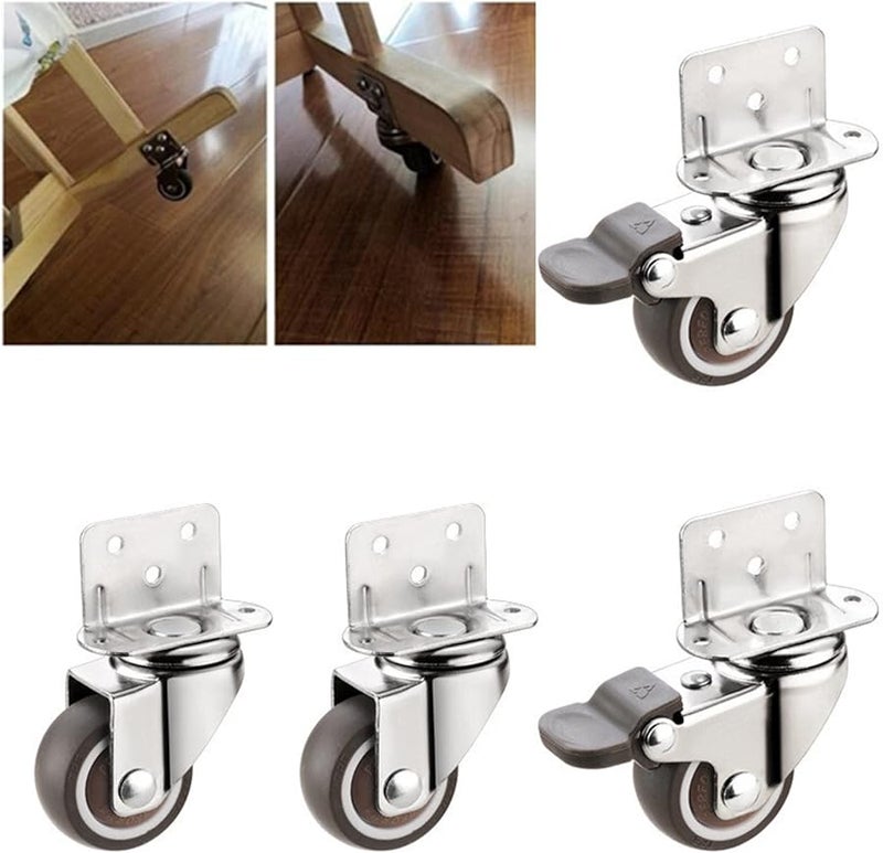 Heavy Duty Mute Swivel Caster Wheels 1 Inch With Brake For Furniture Cabinet Workbench - Image 4