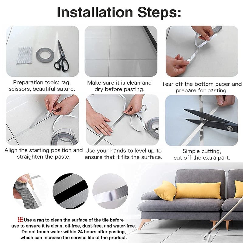 GION GION 50m Kitchen Bathroom Home Floor and Wall Tile Sticker Waterproof Gap Sealing Tape Strip Adhesive Tile Decoration Floor Tape Strip Sticker 1Pcs  - Image 4